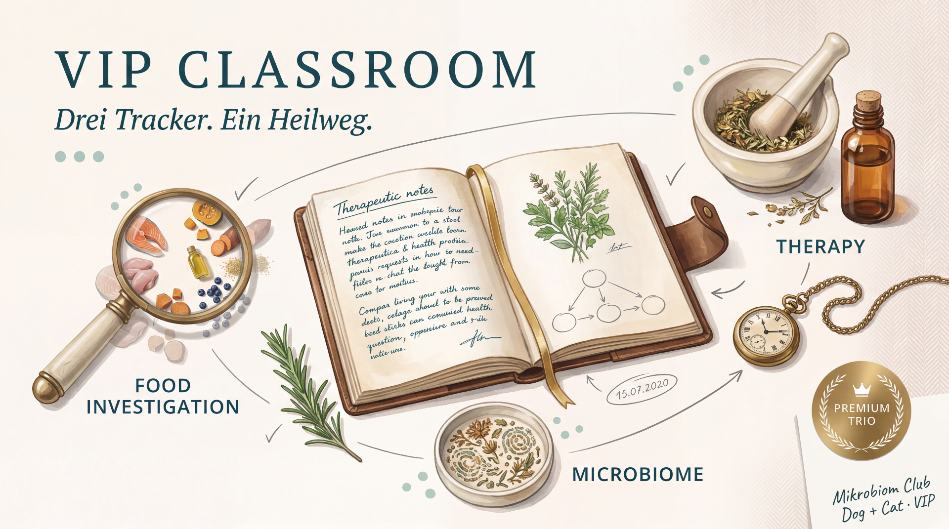 Editorial-Illustration: Food Investigation, Microbiome, Therapy